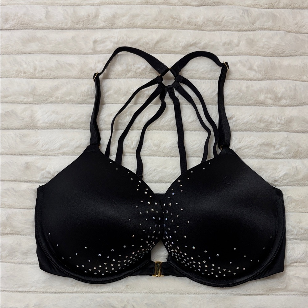 Victoria Secret Very Sexy Push-Up Black Strappy Bra with Rhinestone Details